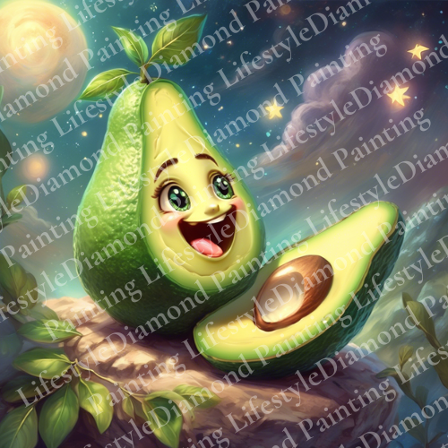 Avocado bei Mondlicht in 50x50cm - Diamond Painting Komplett-Set