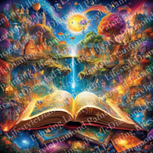 Fantasiewelt der Bücher - Diamond Painting Komplett-Set in 90x90cm