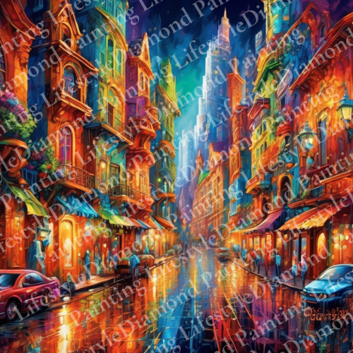 Bunte Stadt bei Nacht - Diamond Painting Komplett-Set in 50x50cm