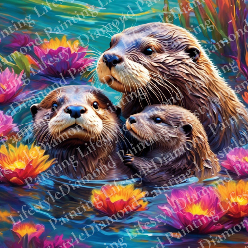 Otterfamilie - Diamond Painting Komplett-Set in verschiedenen Größen